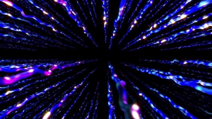 Poster - abstract background 3d animation shiny stripes and flashing linear objects structure moving in a spa