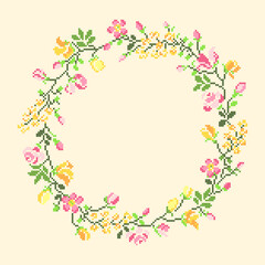 Canvas Print - vector art cross stitch floral frame