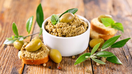 Sticker - green olive spread and bread toast- tapenade