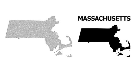 Poster - Polygonal mesh map of Massachusetts State in high resolution. Mesh lines, triangles and points form map of Massachusetts State.