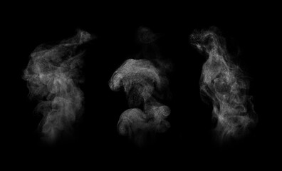 White steam columns rising on black background, collage. Banner design