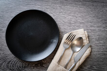 Empty Plate Or Dish With Knife, Fork And Spoon