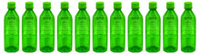 Front View Of Empty PET Plastic Green Bottles Isolated On White