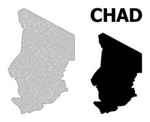 Polygonal Mesh Map Of Chad In High Resolution. Mesh Lines, Triangles And Points Form Map Of Chad. High Resolution Wire Frame Carcass Polygonal Line Network In Vector Format On A White Background.