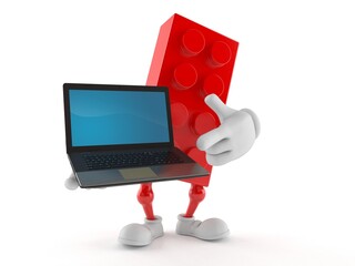 Sticker - Toy block character holding laptop