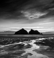 Wall Mural - absolutely beautiful landscape images of holywell bay beach in cornwall uk during golden hojur sunse