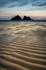 Wall Mural - absolutely beautiful landscape images of holywell bay beach in cornwall uk during golden hojur sunse