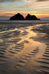 Wall Mural - absolutely beautiful landscape images of holywell bay beach in cornwall uk during golden hojur sunse