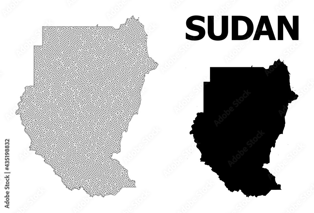 Polygonal mesh map of Sudan in high detail resolution. Mesh lines ...