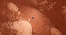 Spaceship Landing On Mars. Top View.