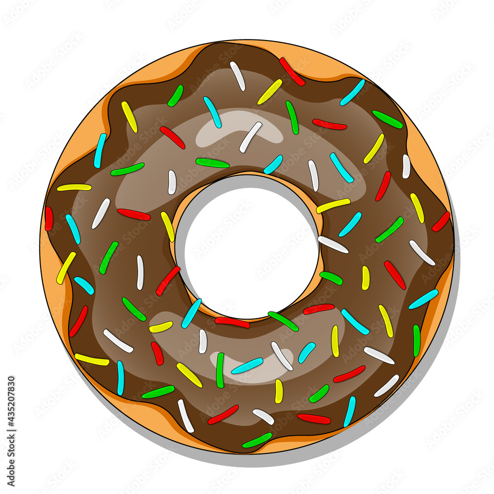 Donuts with chocolate icing. Glazed colored donut with icing sprinkles ...