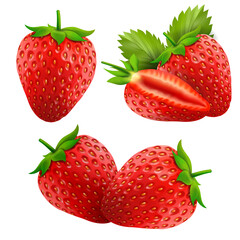 Wall Mural - strawberry isolated on a white background. sweet fruits. 3d realistic vector icons. set of strawberr