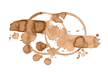 Wall Mural - Two Coffee or tea spots. Illustration for cafe menu. Dirty splash stain with line in circle. Coffee stamp clipart