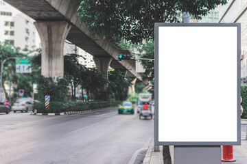 Wall Mural - big blank billboard white led screen vertical outstanding in the city side the road traffic for disp