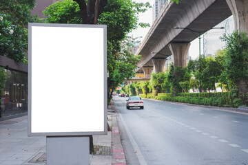 Wall Mural - big blank billboard white led screen vertical outstanding in the city side the road traffic for disp