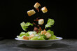 Caesar salad with crispy bread and bacon , Healthy food style