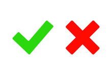Check Marks Isolated On White Background. Green Tick And Red Cross Vector Icons. Yes And No Symbols