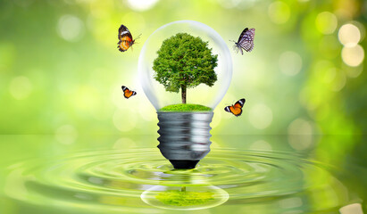 Wall Mural - the bulb is located on the inside with leaves forest and the trees are in the light. concepts of env