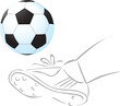 Soccer Ball Sketch Kick the Ball with Football Boot - Vector Sketch Illustration