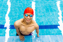 Young Disabled Latin Man Swimmer In A Pool In Mexico In Disability Concept