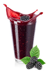 Wall Mural - glass of blackberry smoothie isolated on white