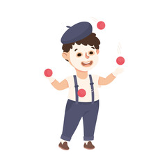 Wall Mural - Little Boy Juggling with Balls Representing Stage Performer Profession Vector Illustration