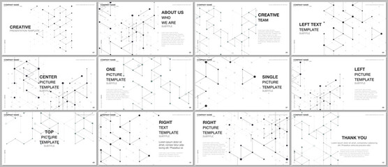 Presentation design vector templates, multipurpose template for presentation slide, flyer, brochure cover design, infographic report presentation. Geometric background with hexagons and triangles.