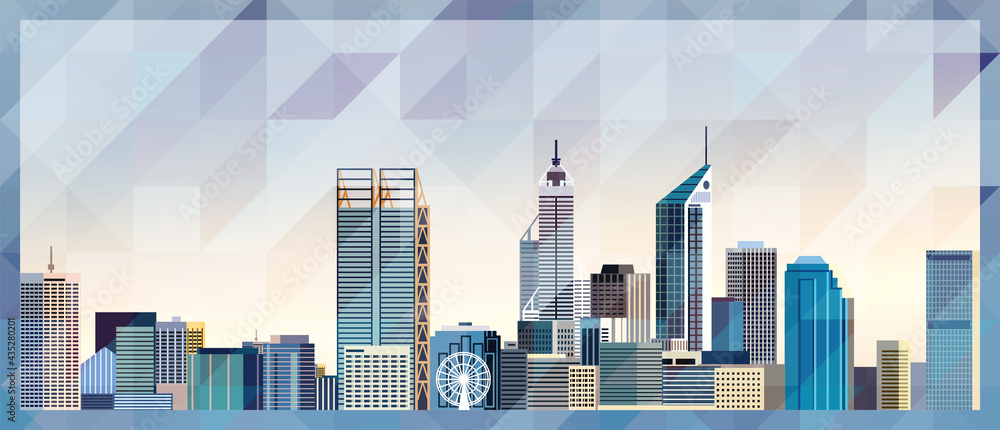 Perth skyline vector colorful poster on beautiful triangular texture background - obrazy, fototapety, plakaty 