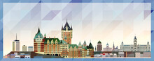 Quebec Skyline Vector Colorful Poster On Beautiful Triangular Texture Background