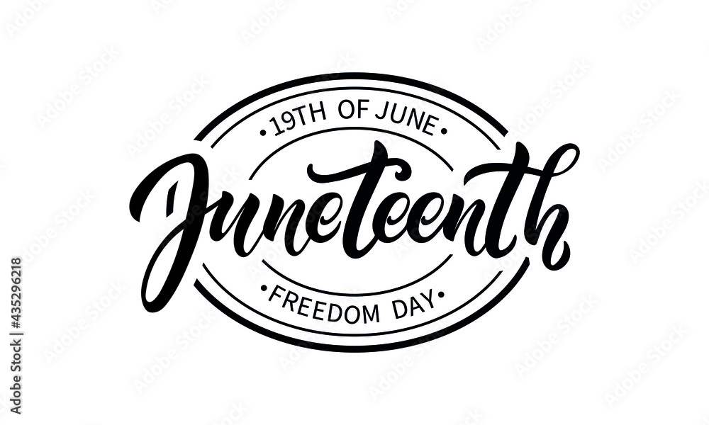 Juneteenth freedom day, hand-written text, typography, hand lettering, calligraphy. Hand writing of word Juneteenth, june 19,  - obrazy, fototapety, plakaty 