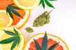 Cannabis terpenes concept with Marijuana flower bud lemons grapefruit and leafs
