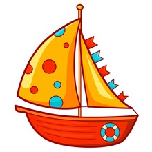Cute Sailboat Cartoon. Sail Boat Clipart Vector Illustration