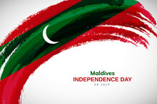 Happy Independence Day Of Maldives With Watercolor Brush Stroke Flag Background With Abstract Watercolor Grunge Brush Flag