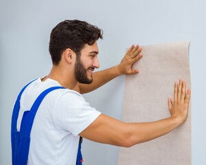 Wall Mural - Worker working on wallpaper during refurbishment