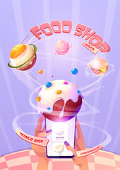 Wall Mural - online food shop poster. mobile app for delivery food from grocery, supermarket or restaurant. vecto