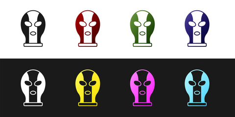 Poster - Set Mexican wrestler icon isolated on black and white background. Vector