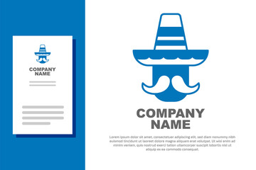 Poster - Blue Mexican man wearing sombrero icon isolated on white background. Hispanic man with a mustache. Logo design template element. Vector