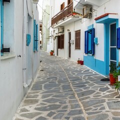 Naklejka na meble Maownicze podwórka ogórdki w grecji z kolorowymi meblami