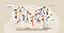 Diverse Community With Various Different Society Groups Tiny Person Concept. Diversity With Multicultural, Multiracial And International People Vector Illustration. All Population Solidarity And Unity