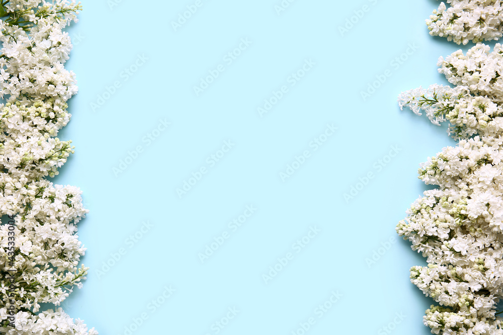 Beautiful lilac flowers on color background