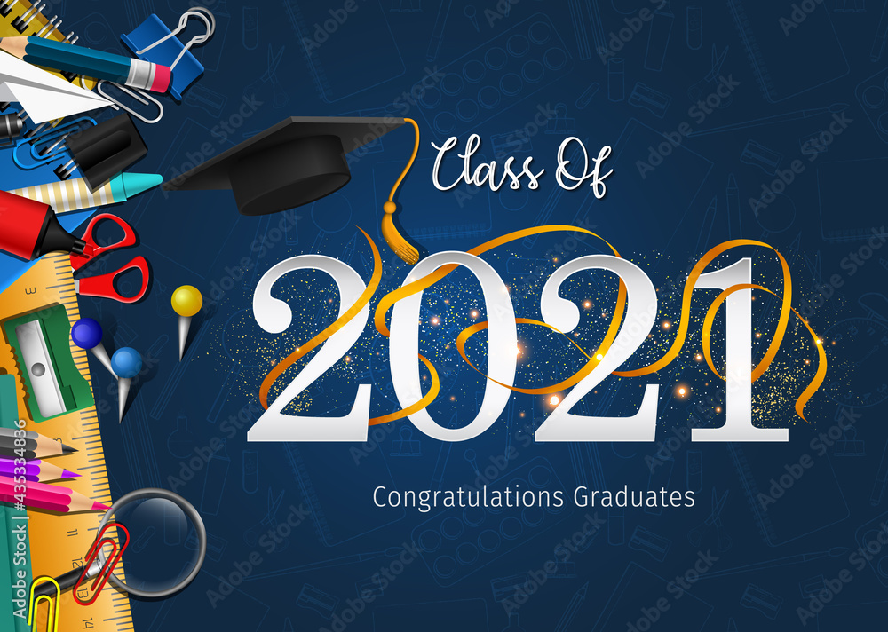 2021 Graduation with Cap Vector. Class of 2021 Year Graduation Banner ...