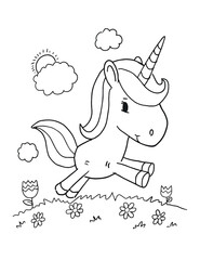Aufkleber - Cute Unicorn Coloring Book Page Vector Illustration Art
