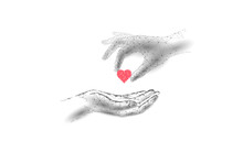 Fundraising Giving Heart Symbol Money Hand. Charity Volunteer Giving Donate Social Project. Finance Funding Dark Low Poly Vector Illustration