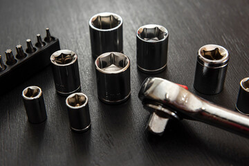 sets of universal torx socket isolated on balck background