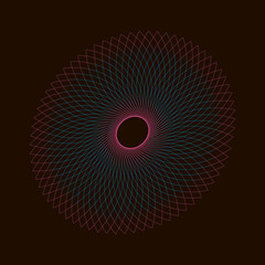 Wall Mural - Spirograph flower pattern. Neon wavy lines on a dark background. Abstract element.