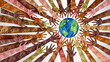 World culture earth day and global diversity and international cultures as a concept of diverse races and crowd cooperation symbol as hands holding together the planet earth