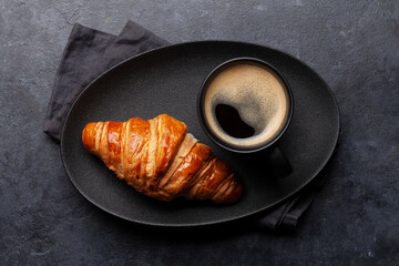 Wall Mural - Espresso coffee and croissant for breakfast