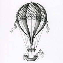 Hand Drawn Hot Air Balloon Isolated On Background