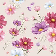 hand drawn cosmos flower pattern