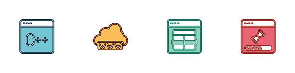 Set Software, Web development, MySQL code and Loading data window icon. Vector